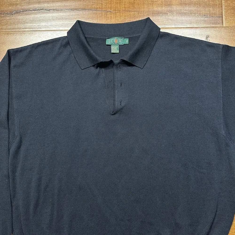 Vintage J Crew Oarsman Extra Fine Merino Wool Polo Shirt XL Black Italy Made